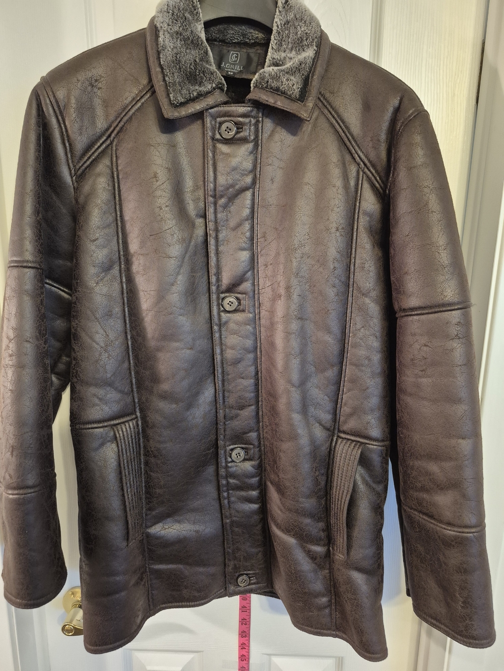 Vintage J. Grill Montreal Men's Dark Brown Faux Shearling Pea Coat Size 42